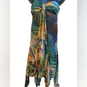 Handkerchief Hem Watercolor Print  Fairy Festival Mermaid Style Dress Y2K